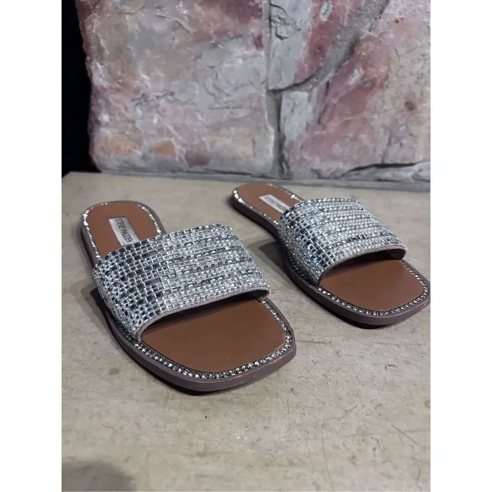 Steve Madden Mira Rhinestone Crystal Slide Slip On Dressy Sandals Size 9M